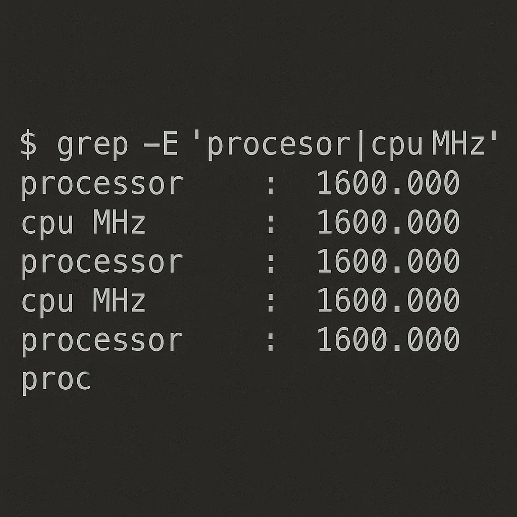 Example result of grep -E &#x27;processor|cpu MHz&#x27; /proc/cpuinfo 